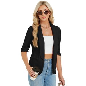 Blazer Elegante damesblazer met 3/4 mouwen, slim fit voor dames op kantoor Zwart M