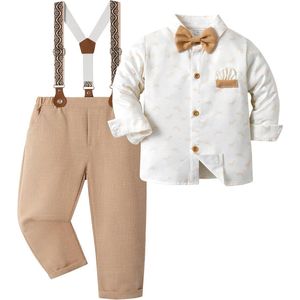 Katoenen Trouwring Set voor Baby en Kind - 4-delige Kledingset met Strik en Bretels