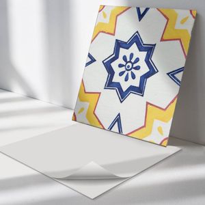 Wallfluent Vinyl Wandpaneel - Geometrisch patroon met sterren PVC Muurpaneel - 50 cm x 50 cm - Geel PVC wandpaneel - 4 stuks - Vierkant Wandbekleding Vinyl - Texturen Wandpaneel - Zelfklevende Wandbekleding - Wandpaneel Keuken en Badkamer