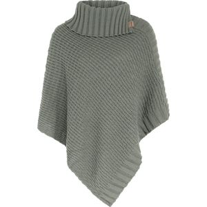 Knit Factory Nicky Gebreide Poncho - Met sjaal kraag - Dames Poncho - Gebreide mantel - Groene winter poncho - Urban Green - One Size