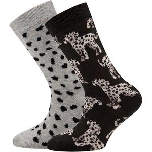 Meisjessok - Dubbelpak - Zwart/Grijs met Dalmatiers en Vlekken - Ewers -27/30