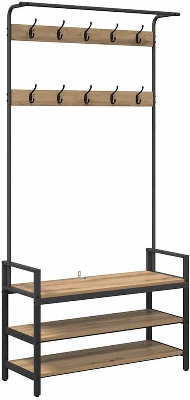 vidaXL - Kapstok - Eikenkleurig - 95 x 34 x 184 cm - Bewerkt Hout