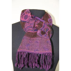 Korte herfst winter dames sjaal wol bruin paars lila roze 30 x 160 cm
