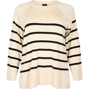 ZIZZI MCHERRY, L/S, STRIPE PULLOVER Dames Blouse - Beige - Maat S (42-44)