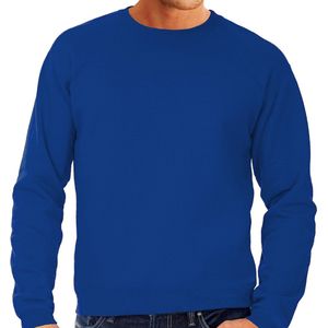 Blauwe sweater / sweatshirt trui met raglan mouwen en ronde hals voor heren - blauw - basic sweaters L (EU 52)