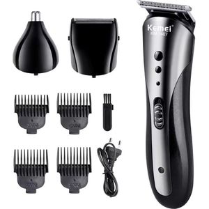 3in1 Multifunctionele Kemei Trimmer Set - Usb Oplaadbare Krachtige Scheerapparaat met Haar/Baardtrimmer, Precisietrimmer en Oor/Neustrimmer- Voor pijnloze ontharing en de perfecte Lichaamshaar verzorging - Kleur: Zilver/Zwart