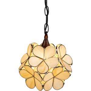 HAES DECO - Tiffany Hanglamp 21x21x17/90 cm Beige Glas Bloem Hanglamp Eettafel Hanglampen Eetkamer Glas in Lood