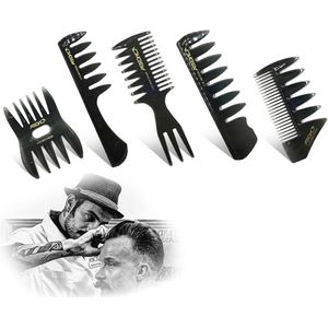 Professionele Styling Kammen Set - 5 Stuks - Zwart - Kappers Accessoires