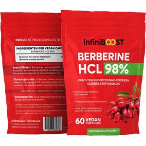 Berberine HCL 98% met 60 Vegan Capsules - Superfood - Bloedsuikerspiegel* - Normaal cholesterolgehalte* - 500 mg active stof Berberis wortelextract - Hoog gedoseerd