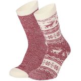 Apollo bedsokken / huissokken - rendieren - dames - 2-pack - rood - one size - Slofsokken