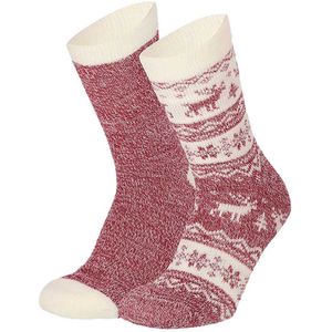 Apollo bedsokken / huissokken - rendieren - dames - 2-pack - rood - one size - Slofsokken