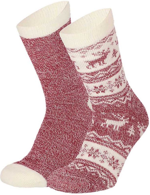 Apollo bedsokken / huissokken - rendieren - dames - 2-pack - rood - one size - Slofsokken