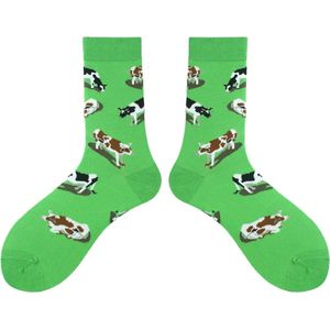 Sokken met Koeien - Groen - Grappige sokken voor heren maat 41-46