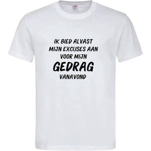 T-shirt Unisex Volwassenen Grappig Tekst ""Ik bied alvast mijn excuses aan"" Op Voorkant | korte mouw | Wit/zwart | maat XXL