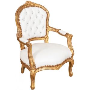 BISCOTTINI Fauteuil Voor Kind - Stoel Voor Kind - Massief Beukenhout - Antiek Goud Afwerking - Kind Relaxfauteuil voor Kinderkamer - 51x50x73 cm