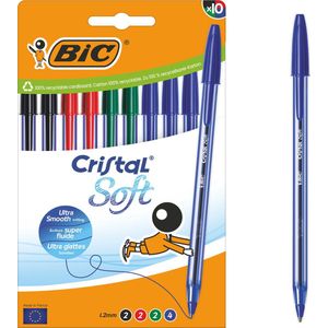 BIC Cristal Soft Balpen met Softline Inkt - Diverse Kleuren - Doos van 10 - Medium Punt 1.2 mm
