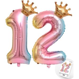 Cijfer Ballon nummer 12 - Prins - Prinses - Royal Rainbow - Ballon - Regenboog Unicorn Kleuren - Prinsessen Verjaardag