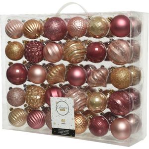 Decoris Kerstballen - 60st - kunststof - bruin-roze - 6-7 cm