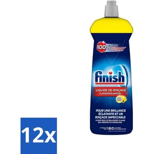 12 x Finish - Glansspoelmiddel - Citroen - Stralende glans - Tot 160 Afwasbeurten - 800 ml - Glansmiddel - Vaatwasser - Citroen - Glanzende Vaat - Snel Drogen