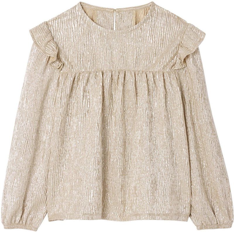 T-shirt - Goud - Kerstmis - Meisjes - Lange Mouwen - Glanzend Materiaal