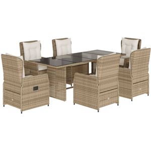 vidaXL Tuinset - Tuinsets - Loungeset - Tuintafel - 7-delige Tuinset met kussens poly rattan beige