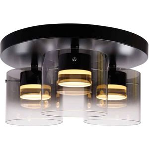 Moderne plafondlamp Salerno rond | 3 lichts | zwart / smoke / transparant | glas / metaal | Ø 40 cm | eetkamer / eettafel / woonkamer / slaapkamer lamp | modern / sfeervol design