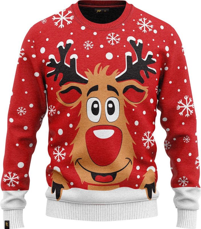 JAP - Christmas - Kersttrui - Rood - Rudolf het Rendier - 100% Gerecycled