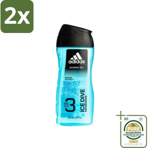 Adidas - 3-in-1 Douchegel - Ice Dive Refreshing - Marine Extract - 250 ml - Voordeelverpakking - 2 stuks - Adidas Ice Dive Douche en Shampoo - Verfrissend