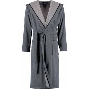 Cawö heren badjas met capuchon - donkergrijs - capuchon badjas voor mannen - sportieve badjas voor heren - maat 46/48