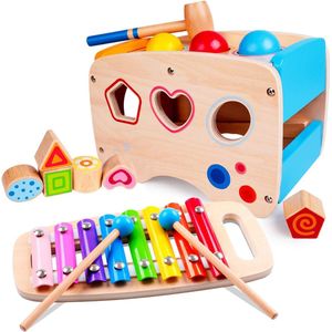 speelgoed vanaf 1 jaar, 3-in-1, Montessori, educatief voorschoolse leren, muziekspeelgoed, houten speelgoed, optrekspeelgoed, verjaardagscadeau voor kinderen en baby's