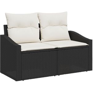 vidaXL - 2-Zits - Tu - Sofa - met - Kussens - Zwart - Poly - Rattan