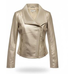 Softy - Metallic Biker Jas - Met Soepele Rits - Glitter - Goudkleur - Uniek Design! - Maat S