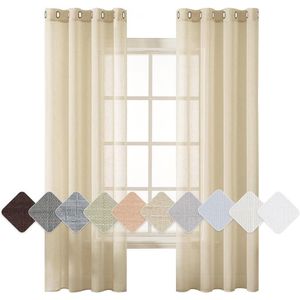 Set van 2 voile-gordijnen, met oogjes, transparant linnenlook, gordijn met ogen, voor woonkamer, luchtig, lichtdoorlatend, decoratief gordijn voor de slaapkamer, 140 x 145 cm (b x h), beige