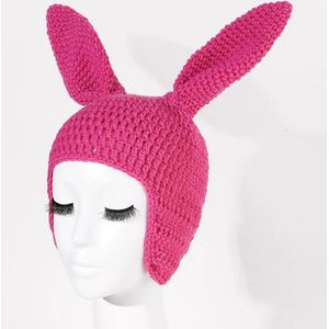 Gehaakte BDSM muts konijn - Konijnenoren - Roze - Masker - Rollenspel - One size - Pink Rabbit - Verkleden - Katoen