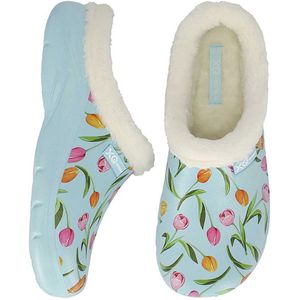 XQ tuinklompen dames - blue tulp print - met bont - maat 38
