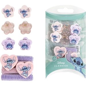 Stitch - Beauty-set - Roze en Paars - 6 Haarspelden en 4 Haarelastiekjes