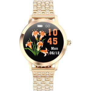 Darenci Smartwatch Me Shine Pro - Smartwatch dames - Smartwatch heren - Activity Tracker - Touchscreen - Stalen band met steentjes- Dames - Heren - Horloge - Stappenteller -Bloeddrukmeter -Verbrande calorieën -Zuurstofmeter -Roségoud -Spatwaterdicht