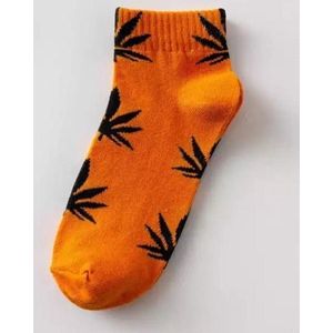 Wiet enkelsokken - Cannabis enkelsokken - Wietsokken - Cannabissokken - oranje-zwart - Unisex Enkelsokken - Maat 36-45