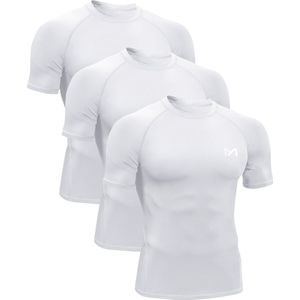 VIMOSE 3 Stukken Sport T-Shirt Heren - Sportkleding Man - Fitnesskleding - Jongens Kleding voor Fitness, CrossFit & Gym -Wit-XL