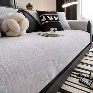 E-shop4u® - Luxe bankhoes - Bankhoezen - Chenille Anti-Slip - Zwarte Rand - Bank Beschermer - 110x210cm - 1 Stuks - Grijs
