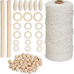 Relaxdays macramé set voor beginners - wandhanger macramé pakket - ringen - touw - diy set
