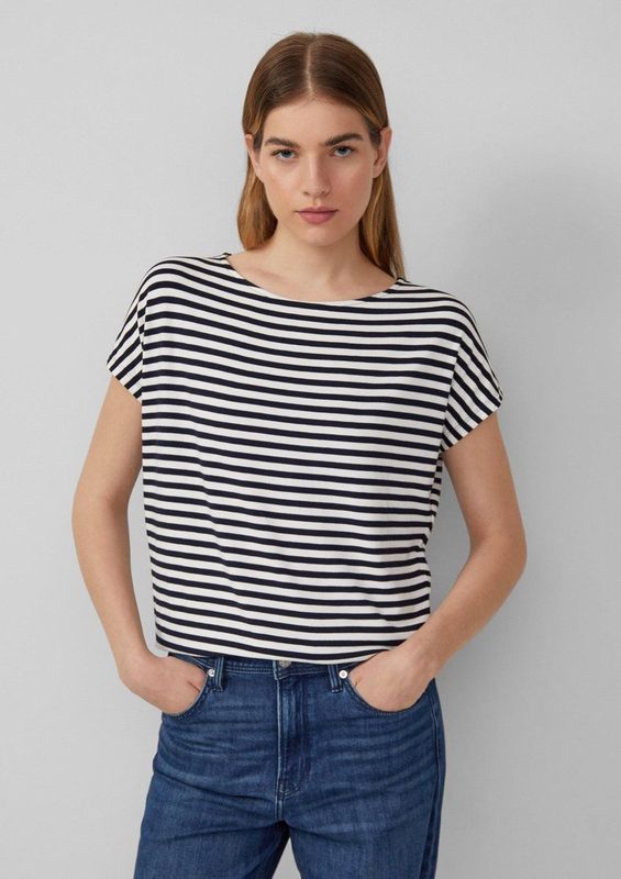 s.Oliver - Shirt - Navy/Wit - Gestreept - Kwartmouw