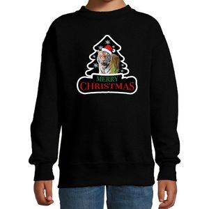 Dieren kersttrui tijger zwart kinderen - Foute tijgers kerstsweater jongen/ meisjes - Kerst outfit dieren liefhebber 134/146
