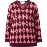 MIAMODA MIAMODA - Dames - Trui ruitmotief paillettenhart - Donker wijnrood - Maat 42+