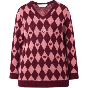 MIAMODA MIAMODA - Dames - Trui ruitmotief paillettenhart - Donker wijnrood - Maat 42+