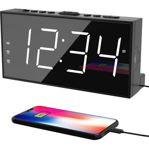 Digitale wekker met groot LED-display en USB-oplaadpoort - 2 wekkers, instelbaar volume en snooze-functie