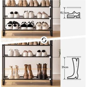 Groot schoenenrek, 12 niveaus schoenrek, schoenenkast hoog, voor 35-45 paar schoenen, metalen frame, industriële stijl, voor hal, woonkamer, slaapkamer, vintage bruin-zwart EBF127XJ01