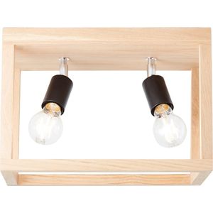 BRILLIANT lamp, Nerea plafondlamp 2-vlams geolied eikenhout, hout/metaal, 2x A60, E27, 15W, normale lampen (niet meegeleverd), A++