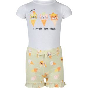 Een Super leuke meisje Shortama met ijsjes. In de kleur off white en groen. Maat 110. Van het bekende merk PEBBLE STONE