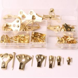 Foto Ophang Kit - 130 stuks - Fotohangers - 10-100 lbs Draagkracht -Foto hangende haken - Zware J haken - Voor het weergeven van decoratieve platen en muurkunst - met bevestigingsschroeven - goud